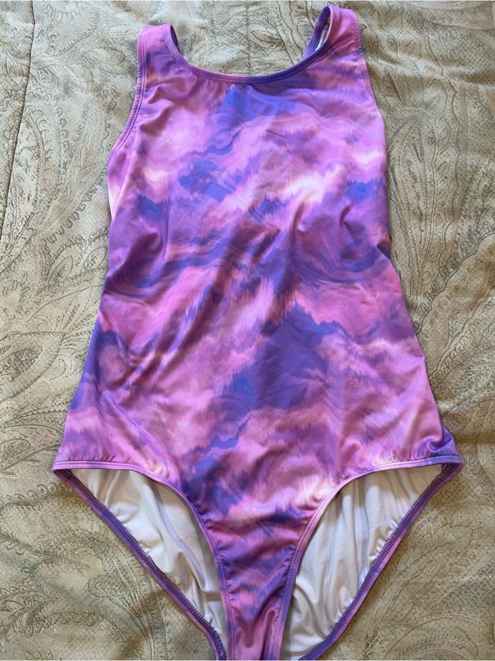 Girls Purple & Pink Marble One-Piece Swimsuit - Scoop Neck